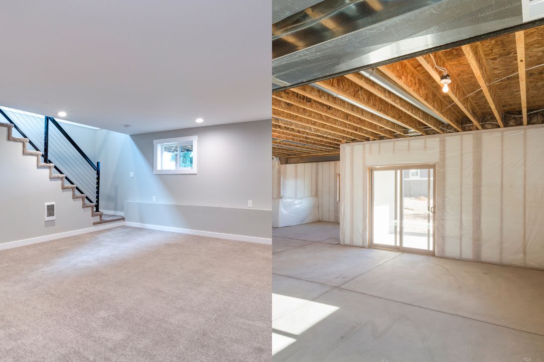 A garage is not included in square feet and neither is unfinished space like in a basement