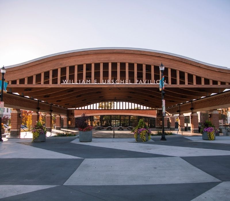 William E Urschel Pavilion Valparaiso Indiana located at Central Park Plaza in Valparaiso Indiana.