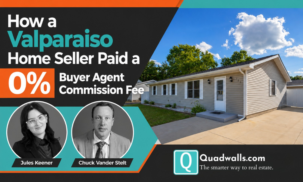 The Quadwalls Real Estate Team helps Valparaiso Indiana home seller pay a 0% buyer agent commission fee.
